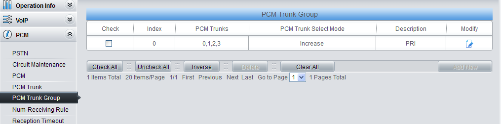 Click on ‘PCM Trunk Group’