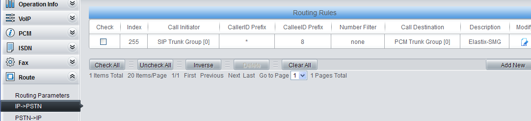 Click on ‘Route\ IP->PSTN’ on the toolbar