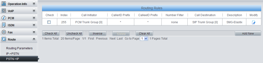 Click on ‘Route\ PSTN->IP’ from the toolbar